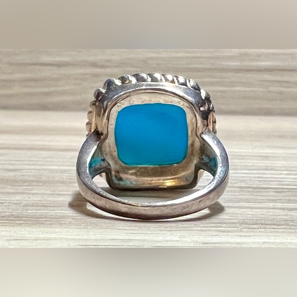 Vintage Designer Signed Aluma (AIL) Blue Turquoise Doublet Ring, Size 7 - Picture 4 of 10